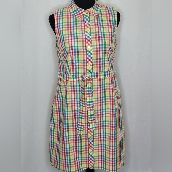 Tommy Hilfiger Sleeveless Tie Waist Summer Button-Down Shirt Dress - Size 8 - Picture 4 of 13